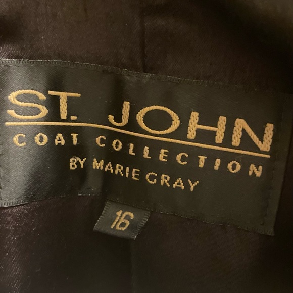 Vintage St John Collection Marie Gray Women Size 16 Long Rain Trench Coat Black - Picture 10 of 10